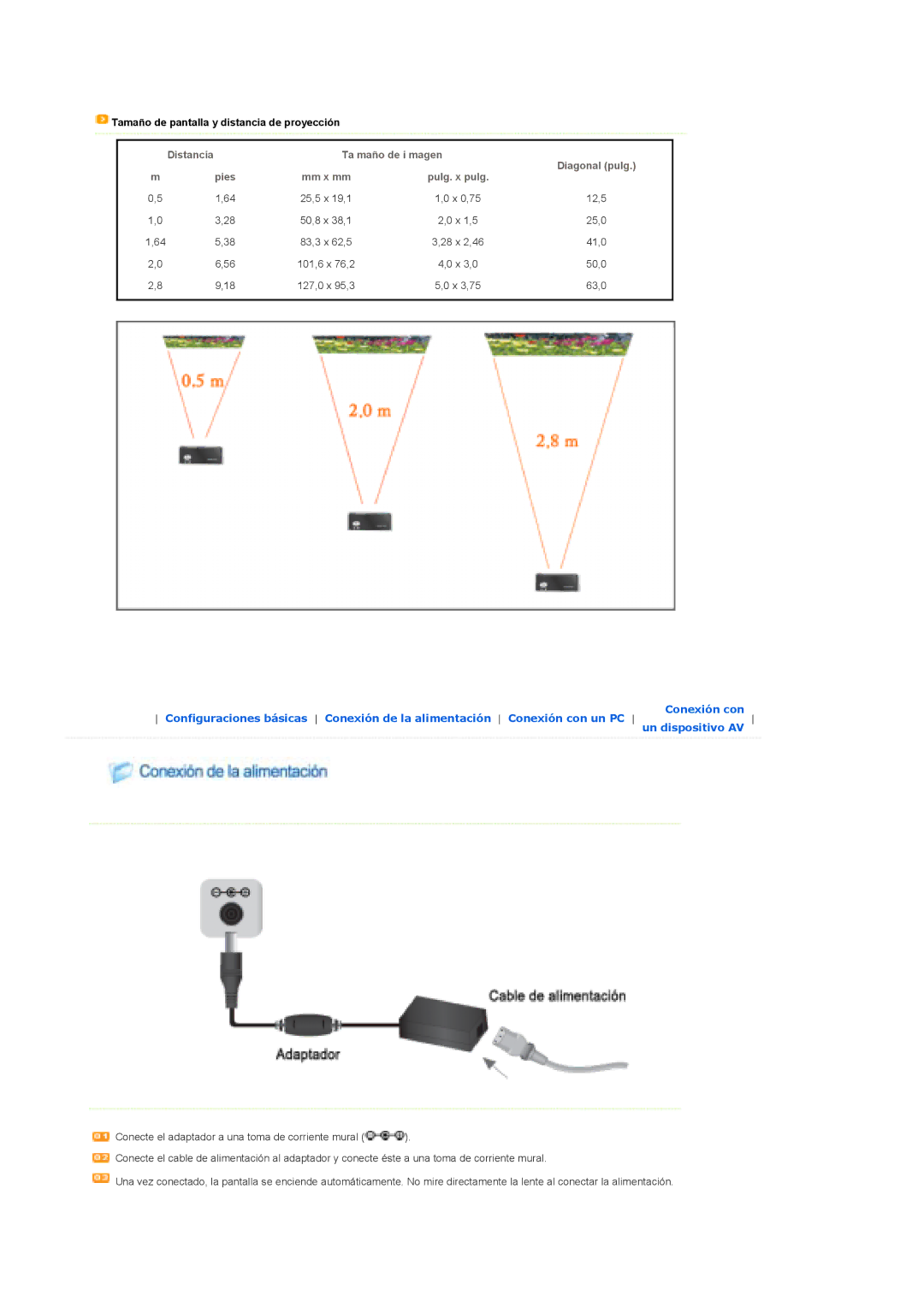 Samsung SPP310MEMX/EDC manual Distancia Ta maño de i magen, Mm x mm 