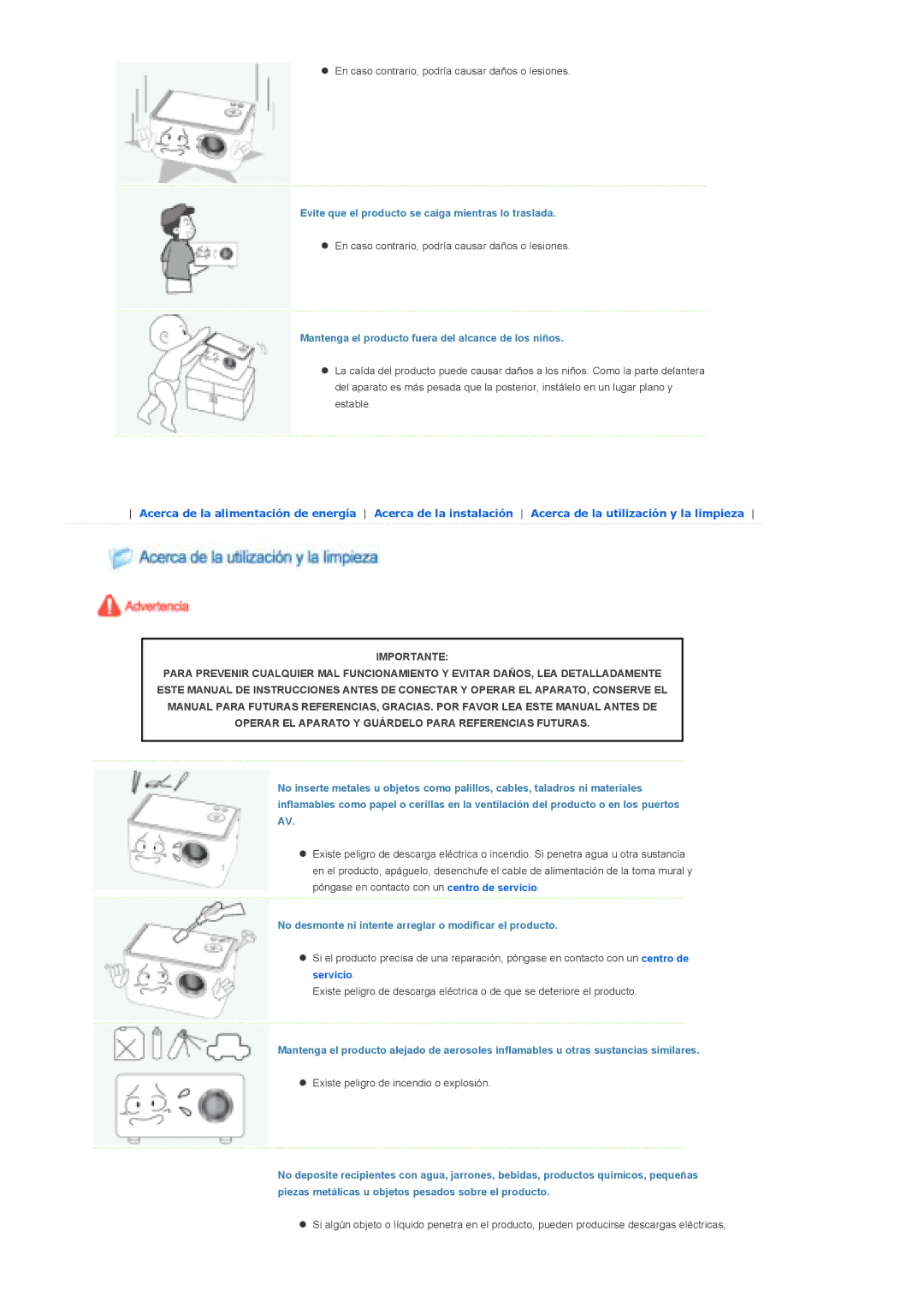 Samsung SPP310MEMX/EDC manual Evite que el producto se caiga mientras lo traslada 