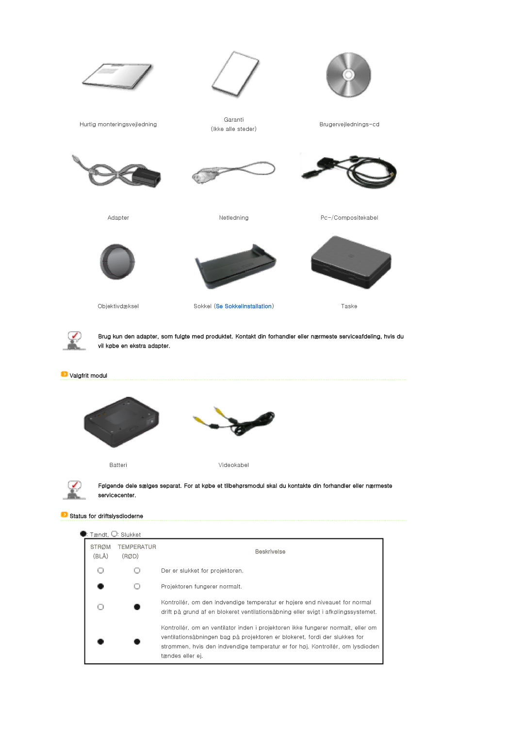 Samsung SPP310MEMX/EDC manual Sokkel Se Sokkelinstallation, Beskrivelse 