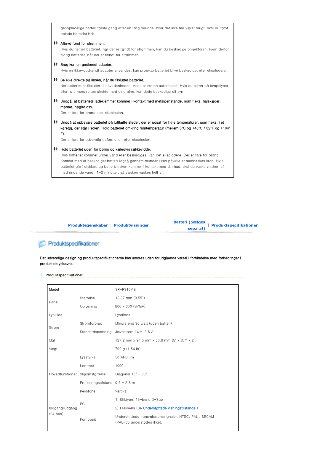 Samsung SPP310MEMX/EDC manual Afbryd først for strømmen, Brug kun en godkendt adapter, Model 