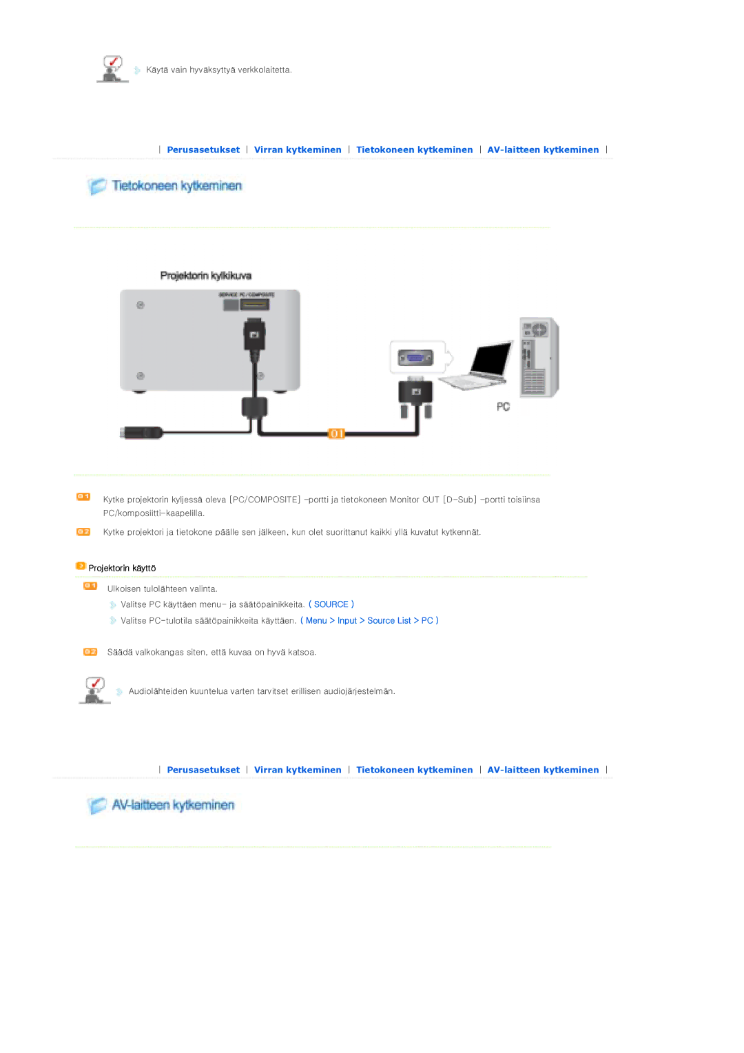 Samsung SPP310MEMX/EDC manual Projektorin käyttö 