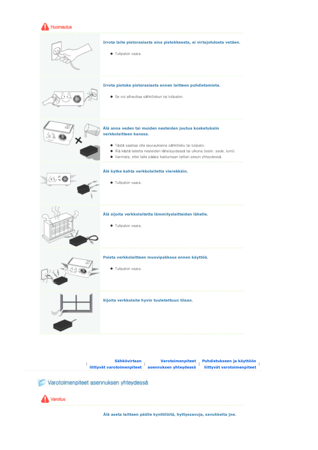 Samsung SPP310MEMX/EDC manual Irrota pistoke pistorasiasta ennen laitteen puhdistamista 