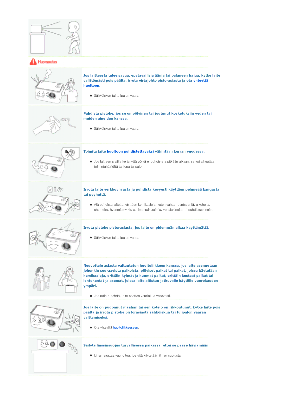 Samsung SPP310MEMX/EDC manual Ota yhteyttä huoltoliikkeeseen 