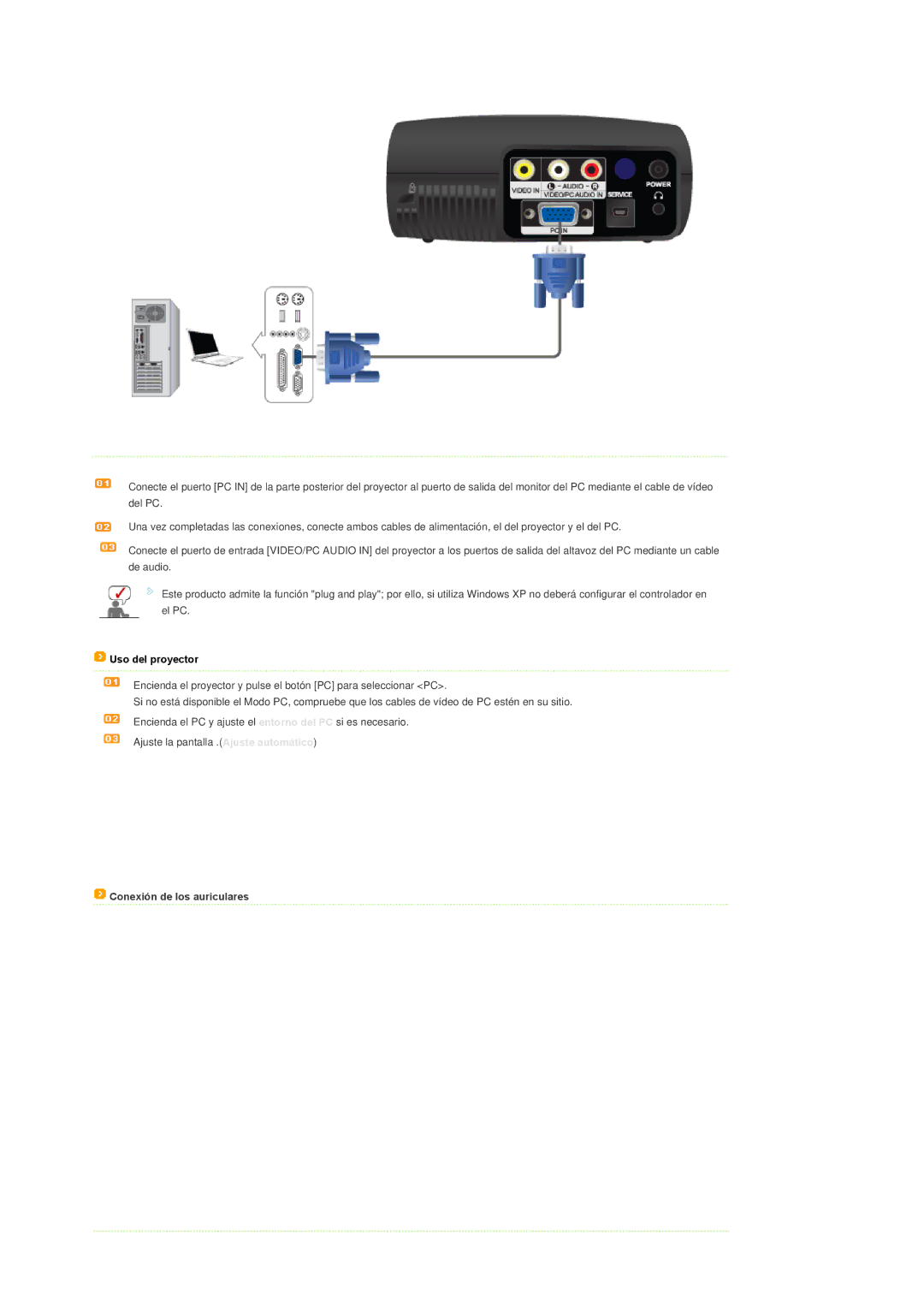 Samsung SPP400BEX/EN, SPP400BX/EN manual Conexión de los auriculares 