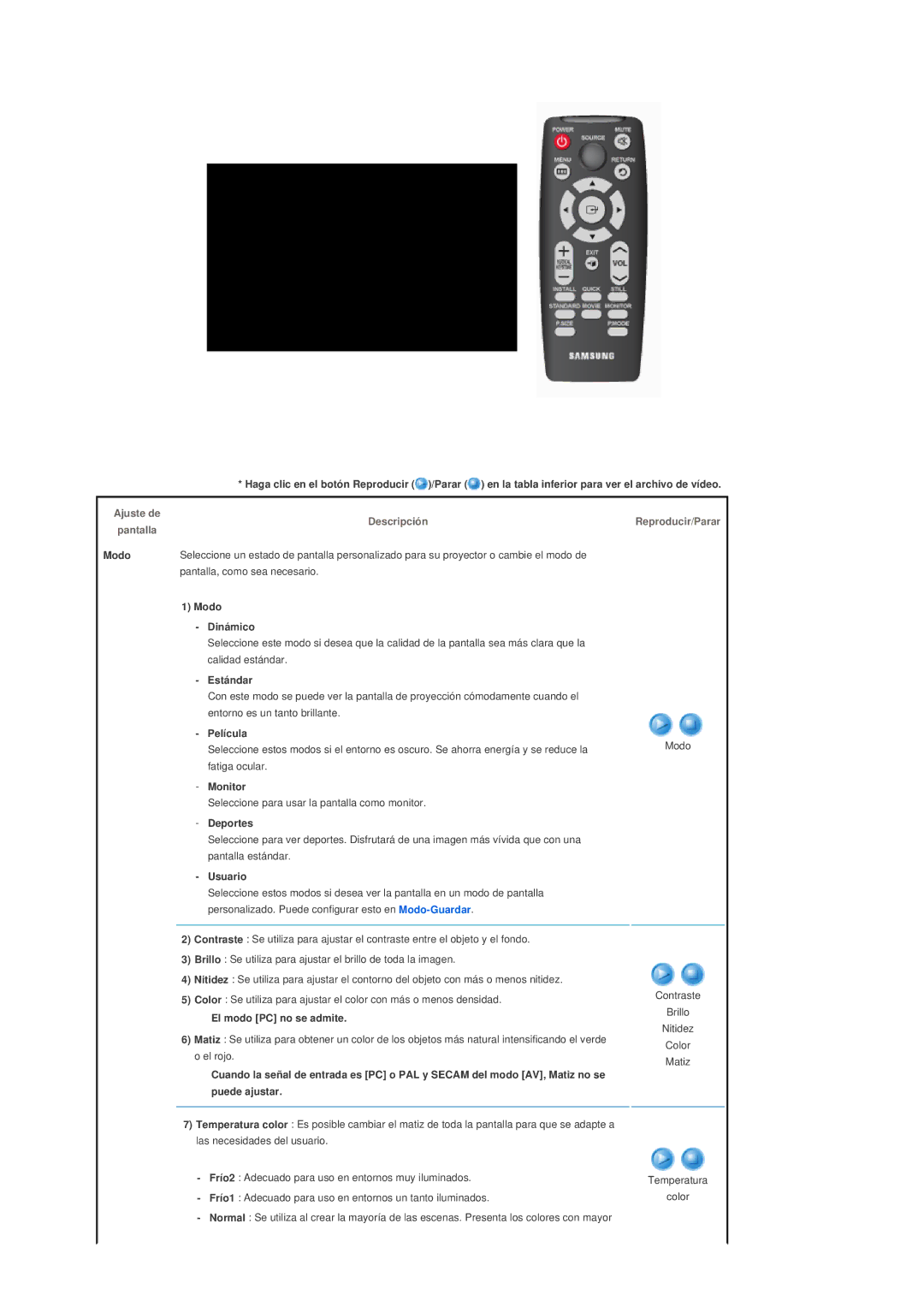 Samsung SPP400BX/EN, SPP400BEX/EN manual Ajuste de Descripción Pantalla 