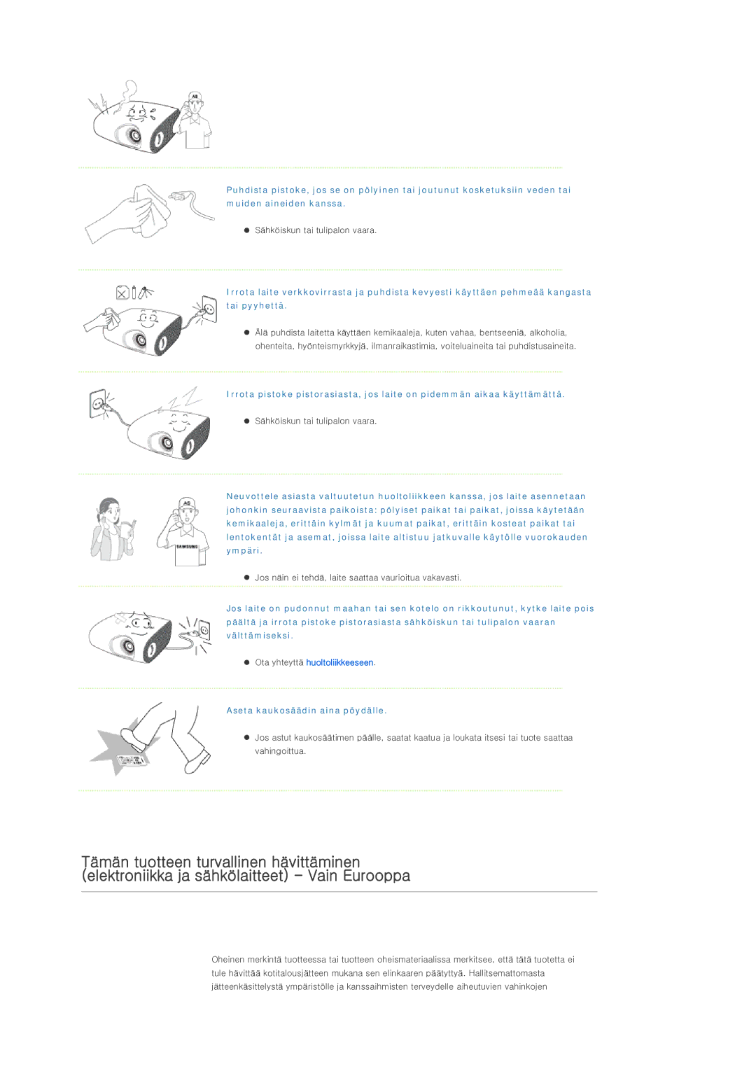 Samsung SPP400BX/EN manual Aseta kaukosäädin aina pöydälle 