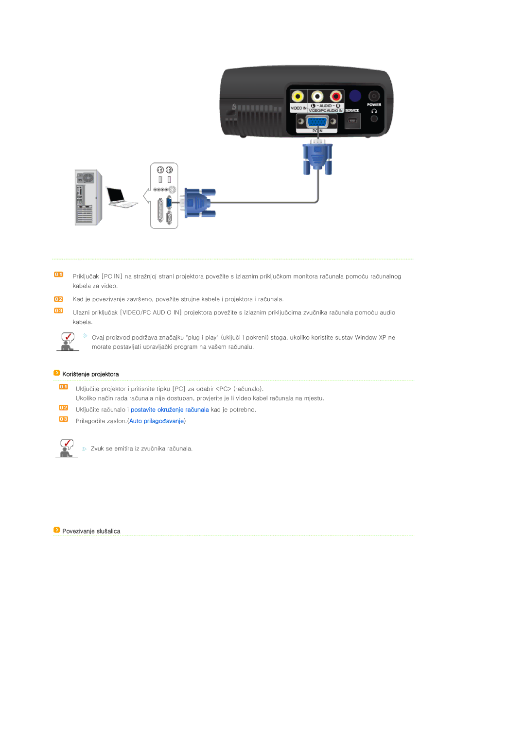 Samsung SPP400BX/EN manual Povezivanje slušalica 