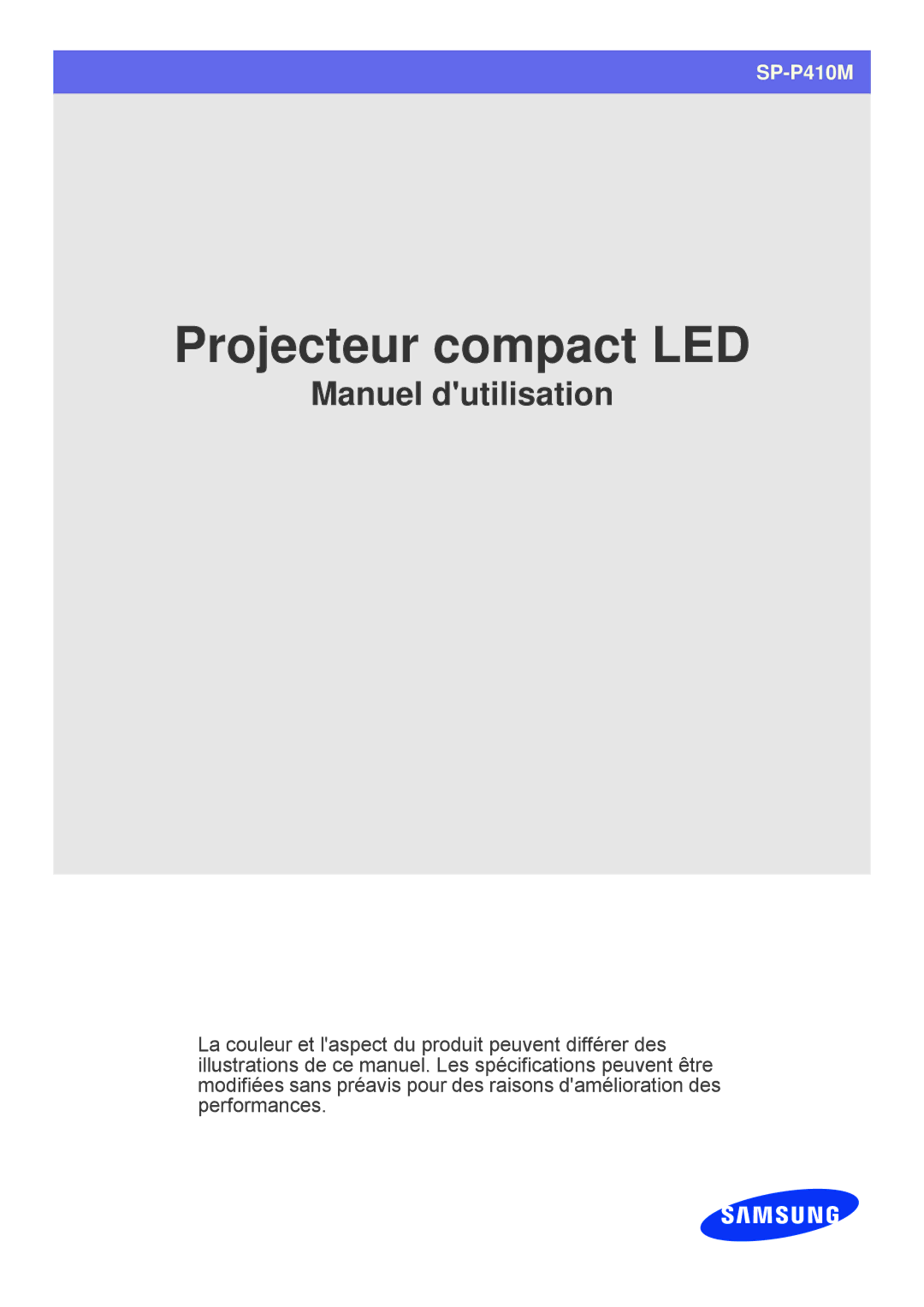 Samsung SPP410MX/EN, SPP410MEX/EN manual Projecteur compact LED 