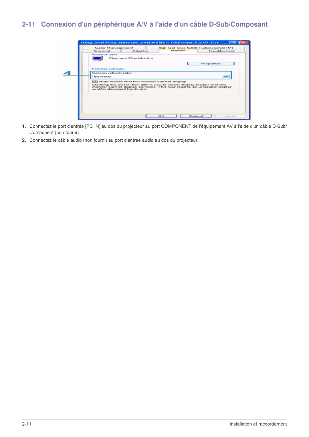 Samsung SPP410MEX/EN, SPP410MX/EN manual Installation et raccordement 