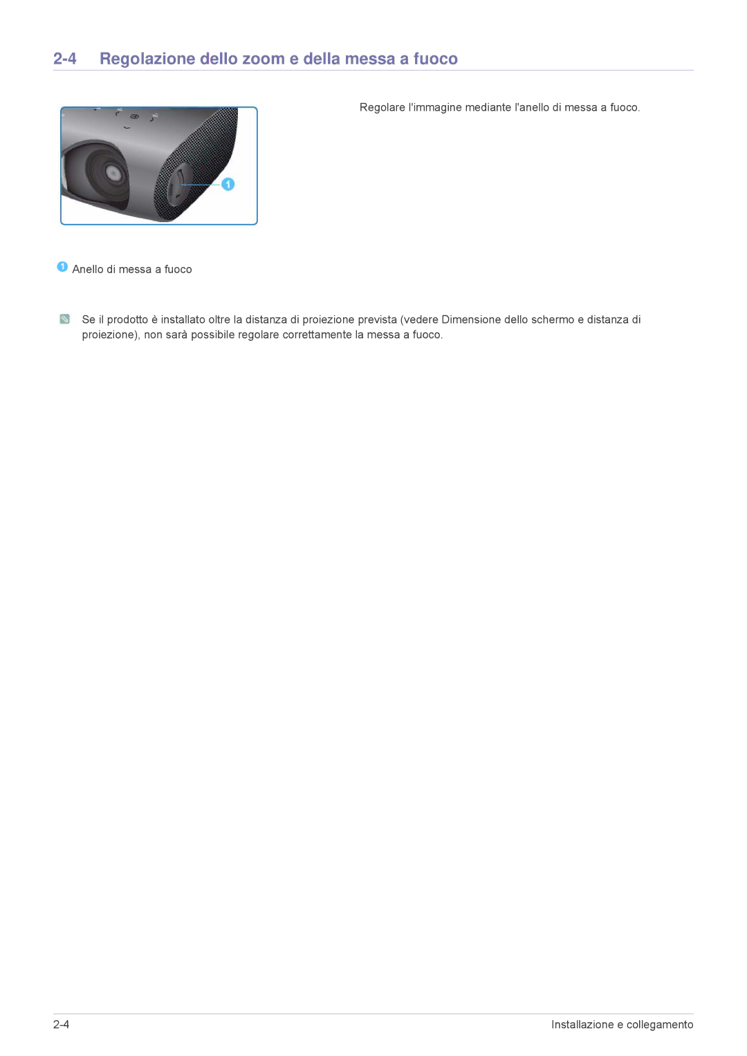 Samsung SPP410MEX/EN, SPP410MX/EN manual Regolazione dello zoom e della messa a fuoco 