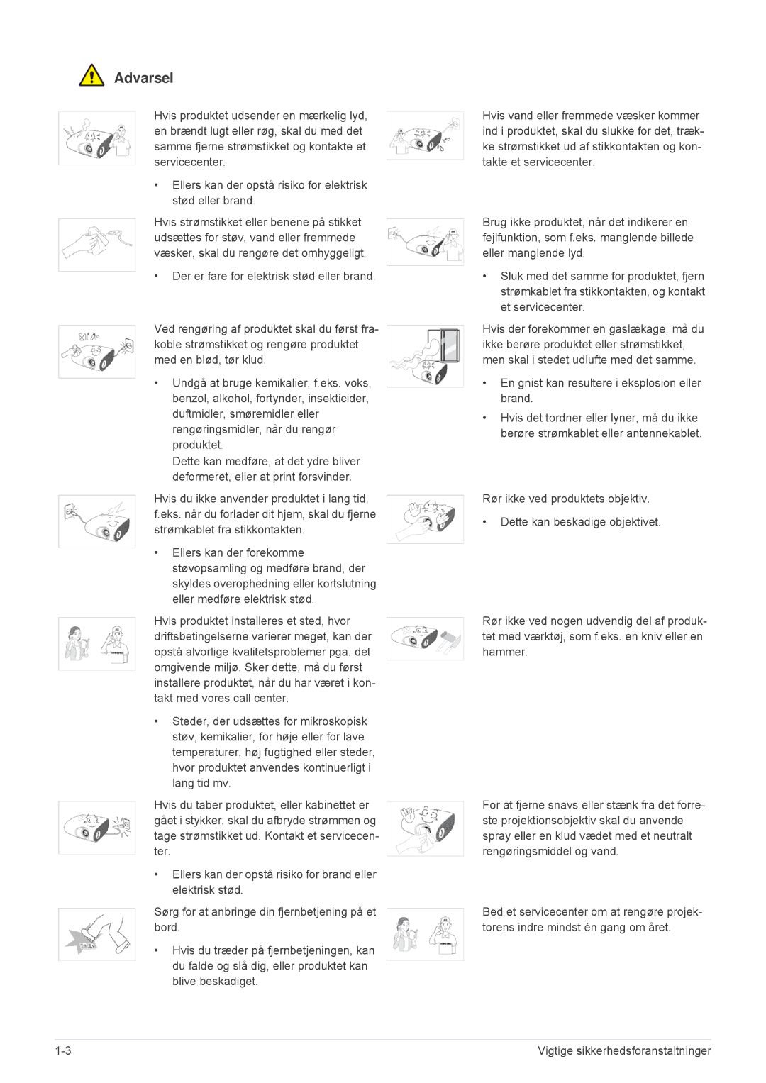 Samsung SPP410MEX/EN, SPP410MX/EN manual Vigtige sikkerhedsforanstaltninger 