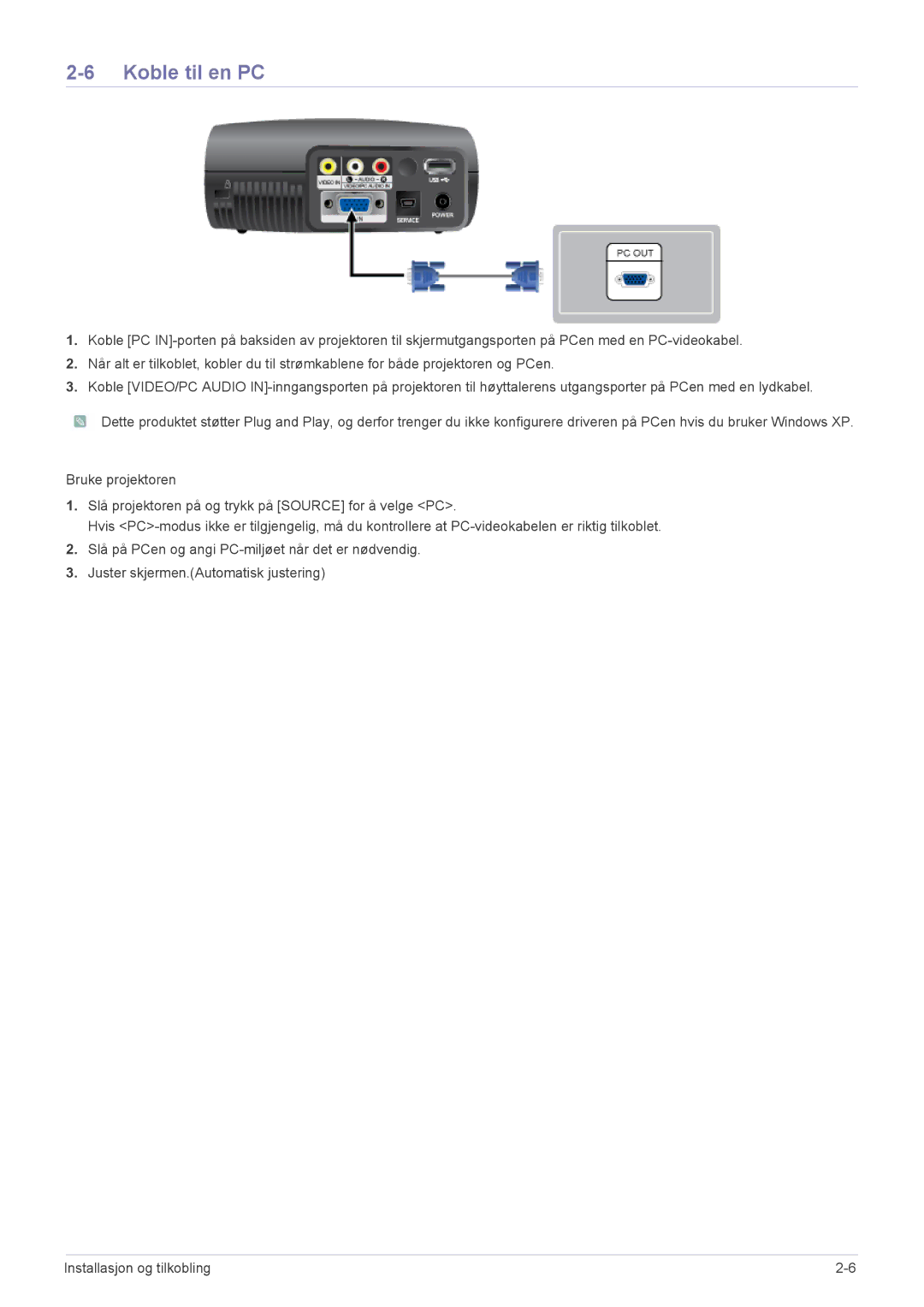 Samsung SPP410MX/EN, SPP410MEX/EN manual Koble til en PC 