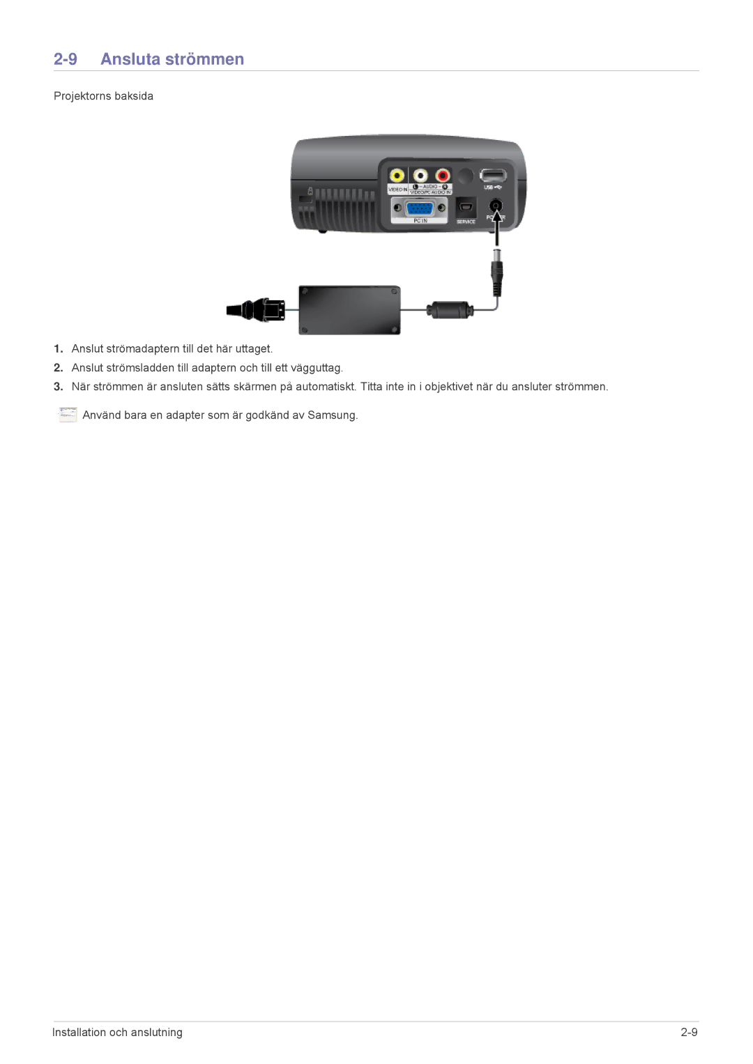 Samsung SPP410MX/EN, SPP410MEX/EN manual Ansluta strömmen 