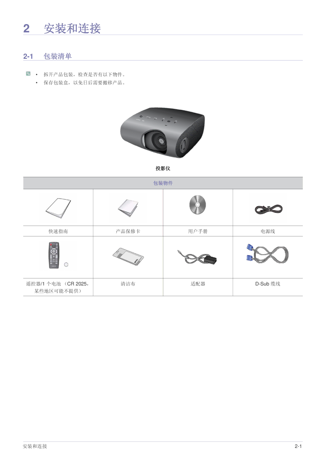 Samsung SPP410MX/EN, SPP410MEX/EN manual 安装和连接, 包装清单 