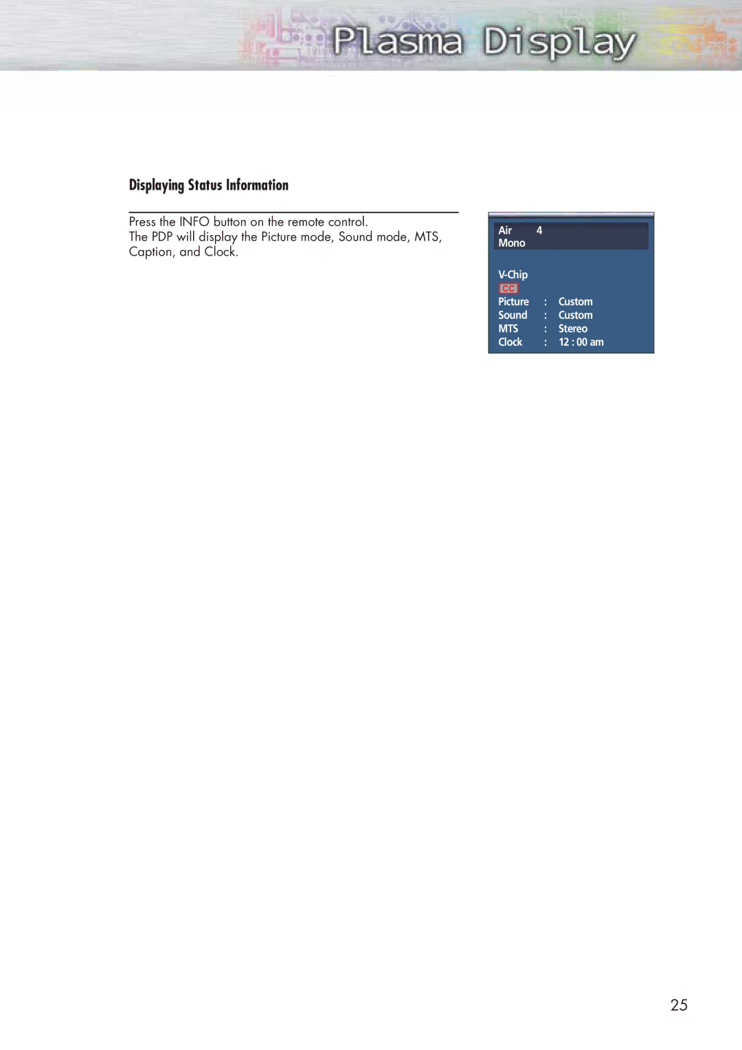 Samsung SPP4251 manual Displaying Status Information 