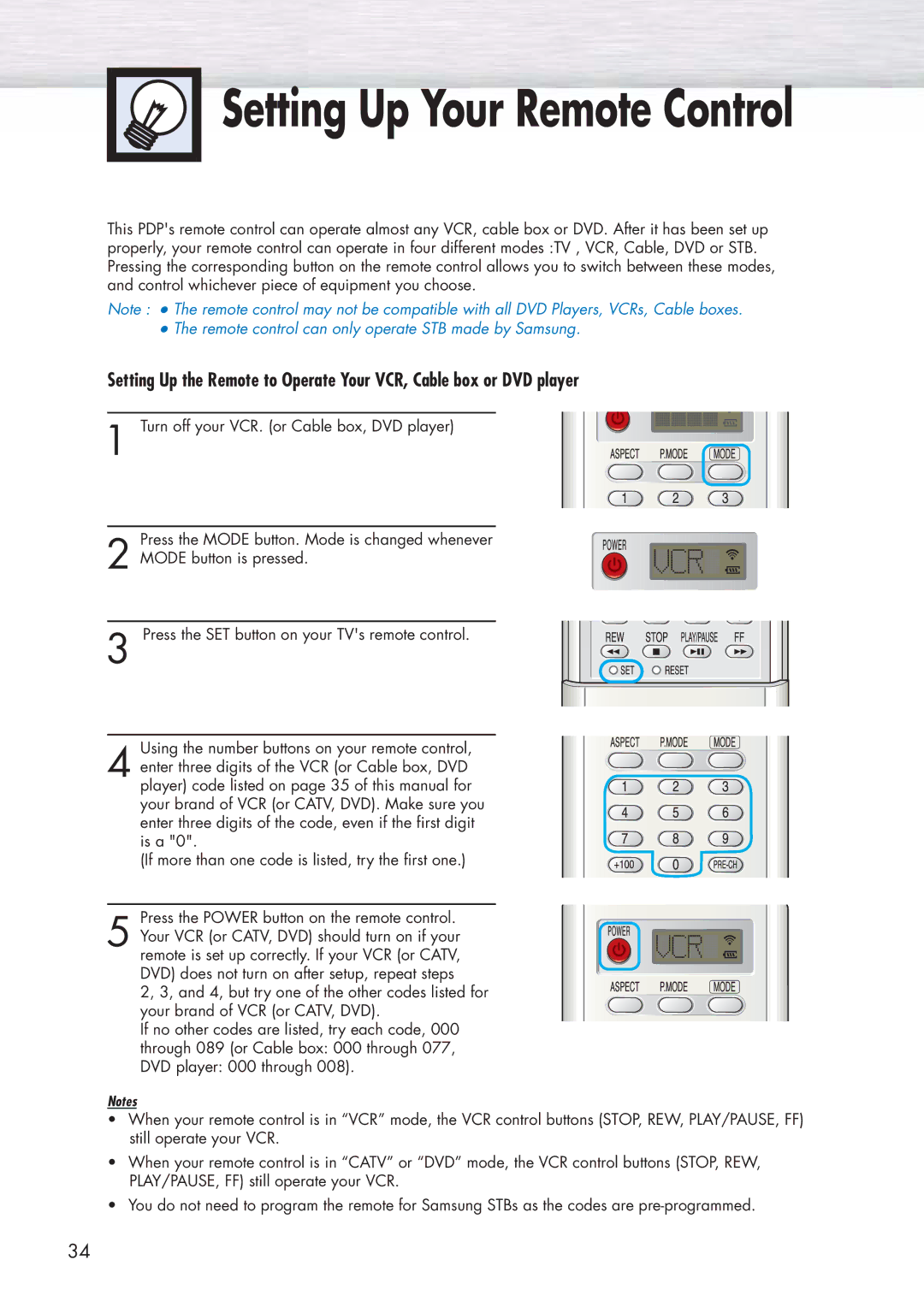 Samsung SPP4251 manual Setting Up Your Remote Control 