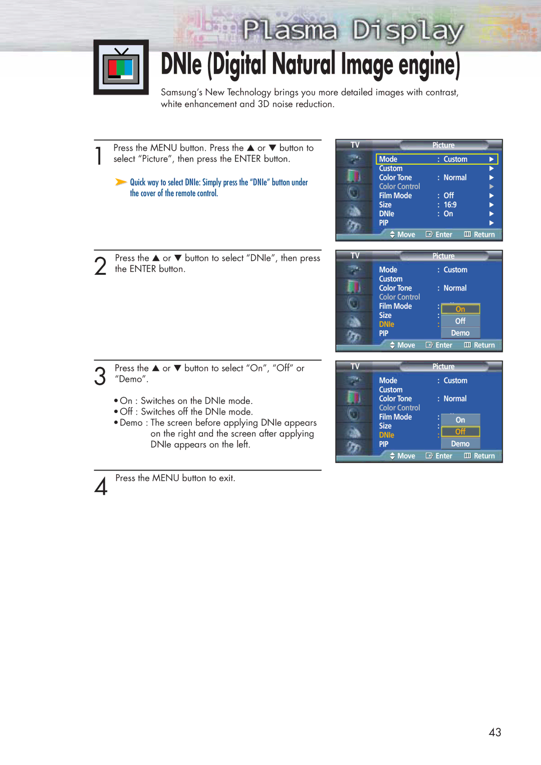 Samsung SPP4251 manual DNIe Digital Natural Image engine 