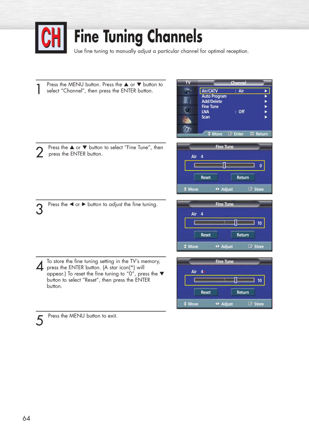 Samsung SPP4251 manual Fine Tuning Channels 