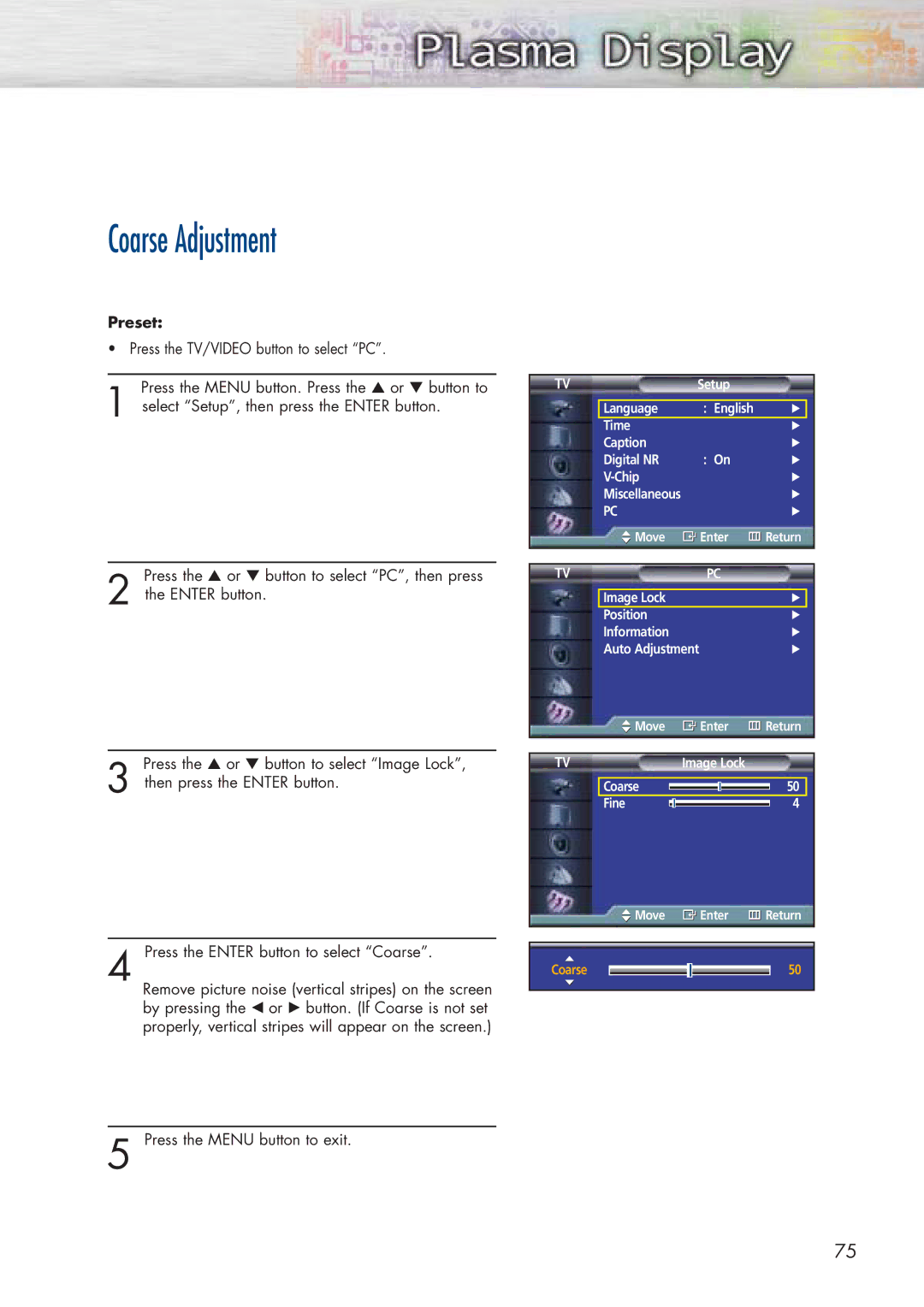 Samsung SPP4251 manual Coarse Adjustment 