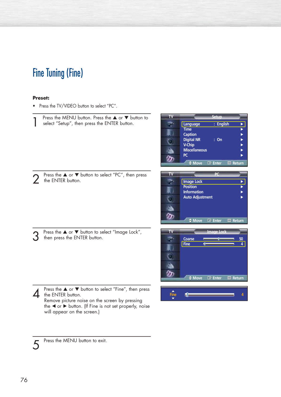 Samsung SPP4251 manual Fine Tuning Fine 