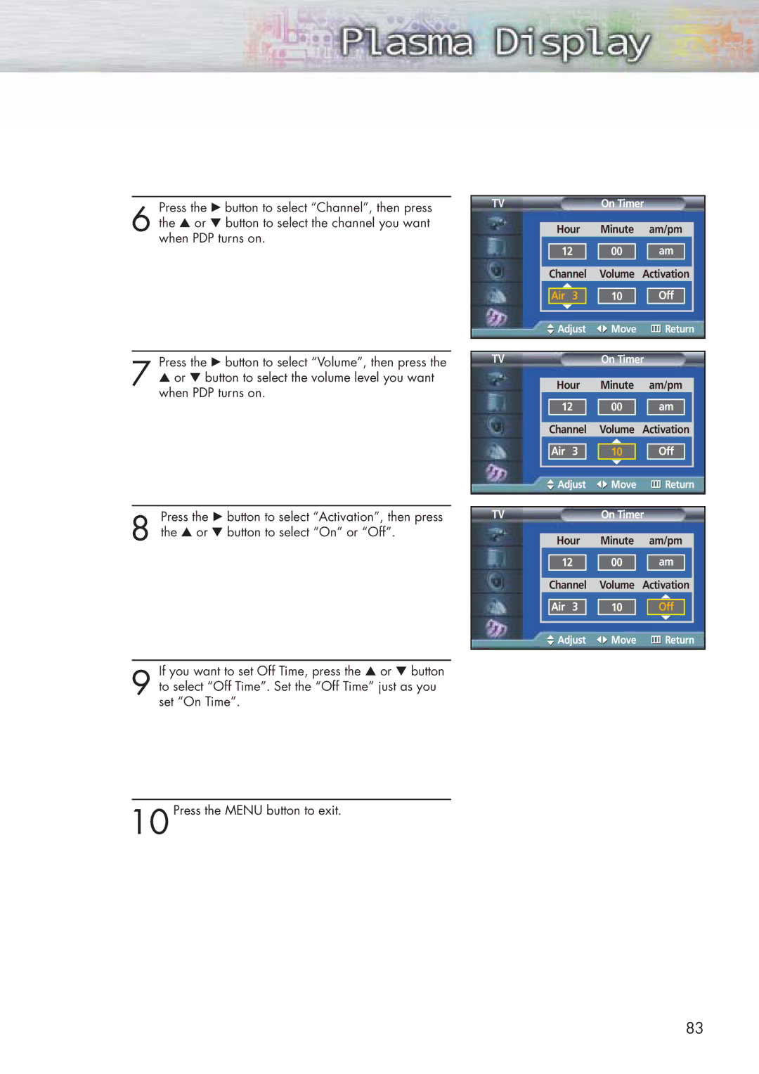 Samsung SPP4251 manual Off 