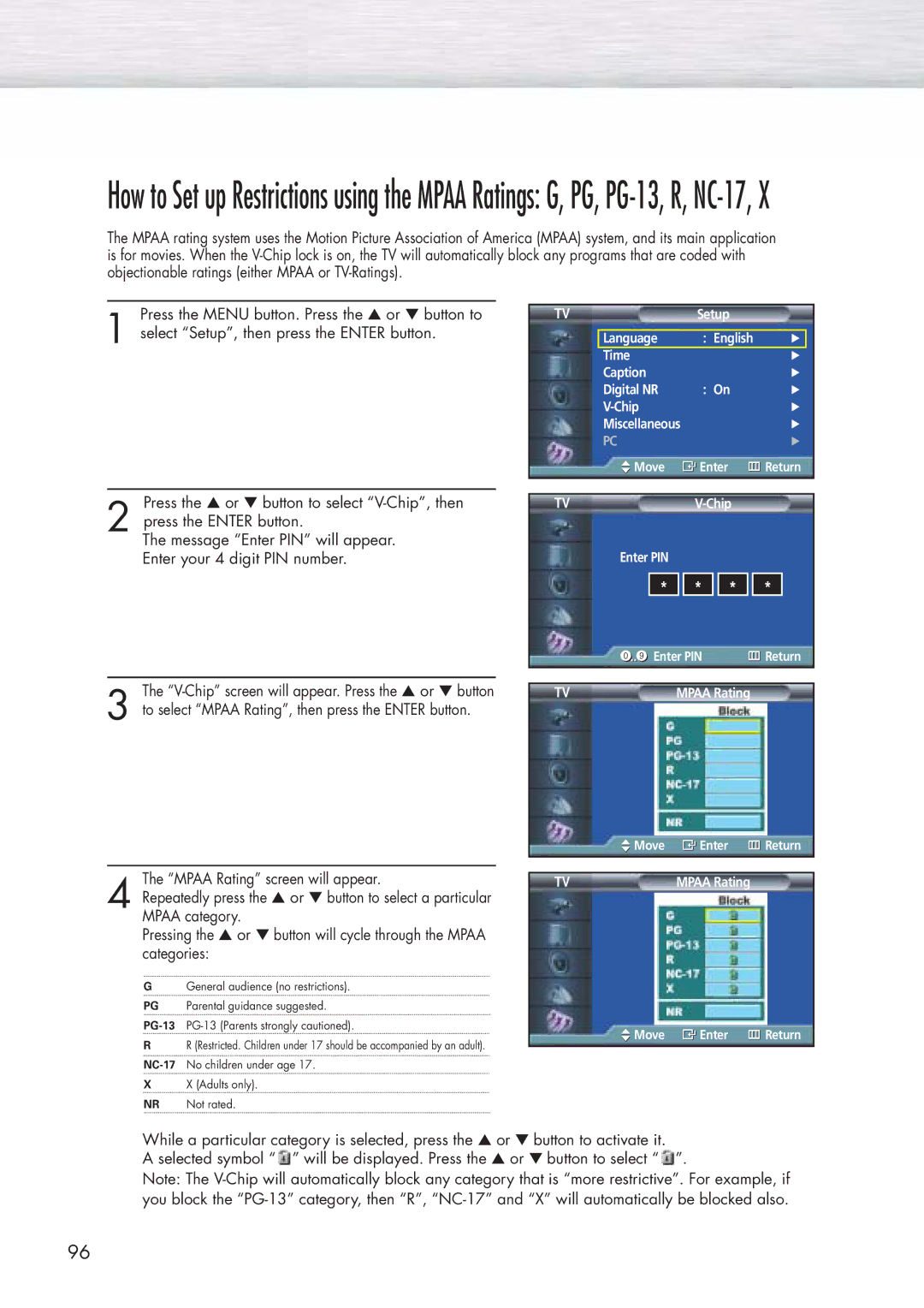 Samsung SPP4251 manual Mpaa Rating 