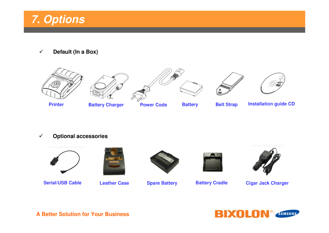 Samsung SPPR200BG manual Options 