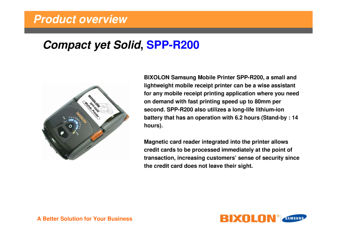 Samsung SPPR200BG manual Product overview, Compact yet Solid, SPP-R200 