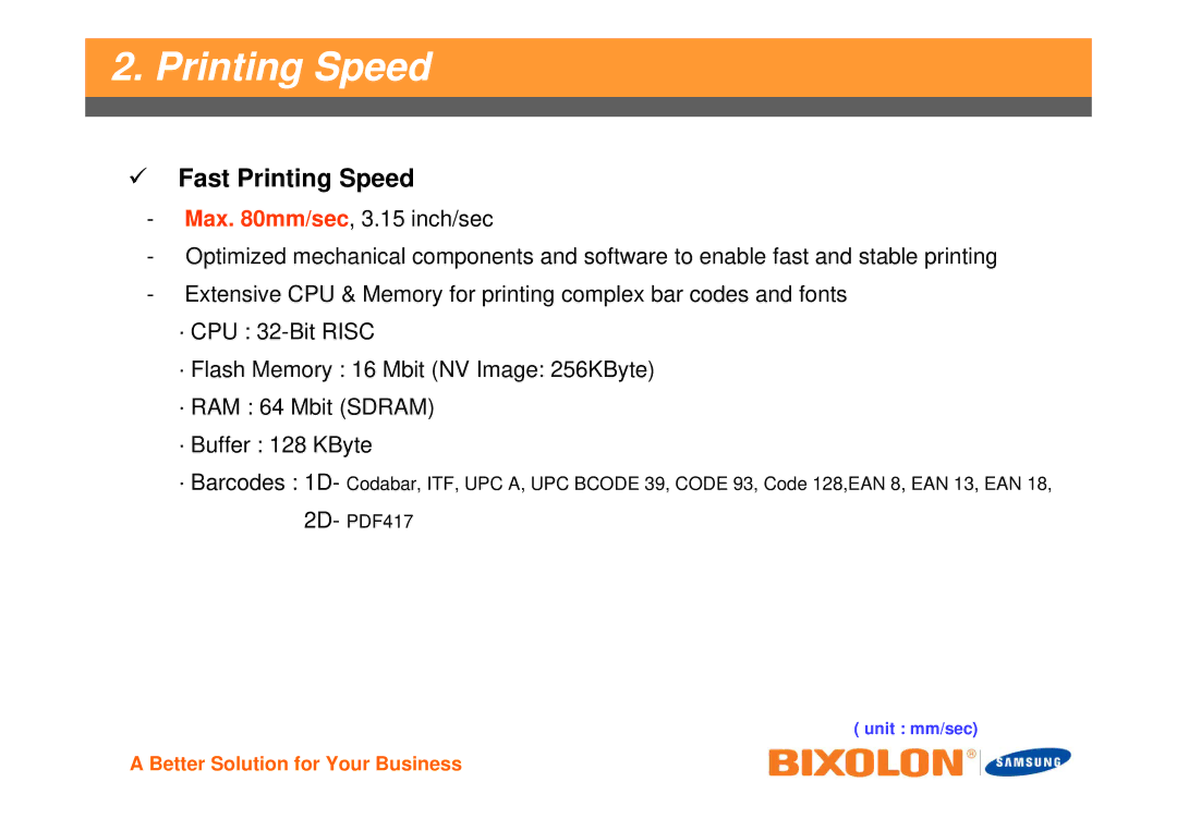 Samsung SPPR200BG manual Fast Printing Speed 