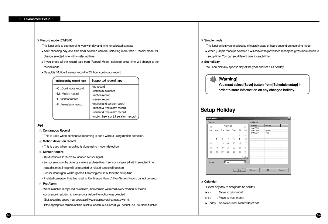 Samsung SPR-7416 manual Setup Holiday 