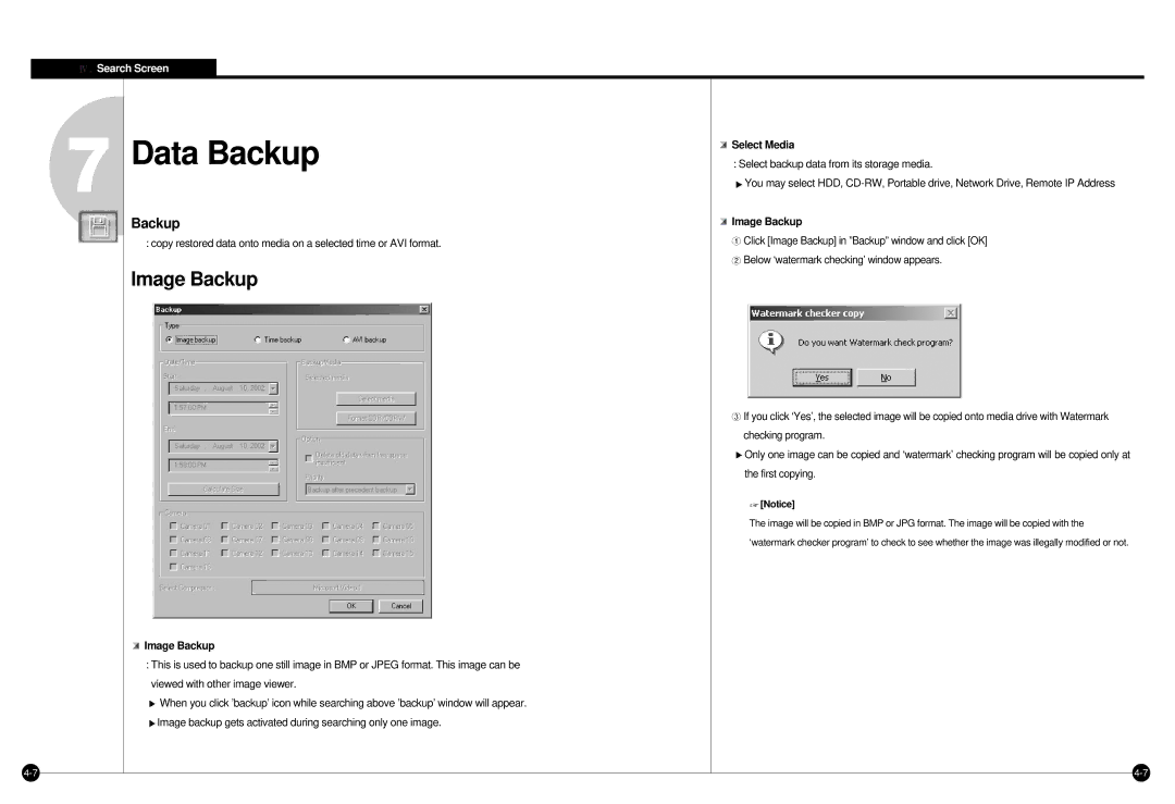 Samsung SPR-7416 manual Data Backup, Image Backup, Select Media 