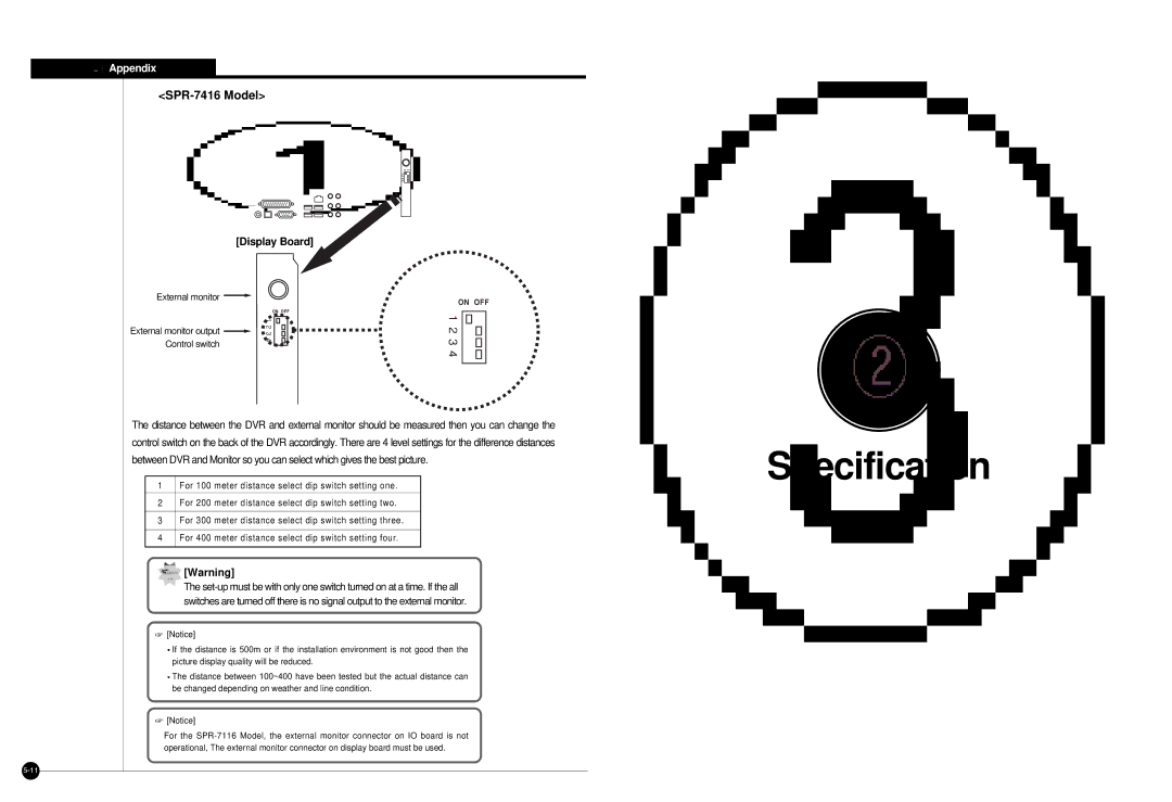 Samsung manual Specification, SPR-7416 Model 