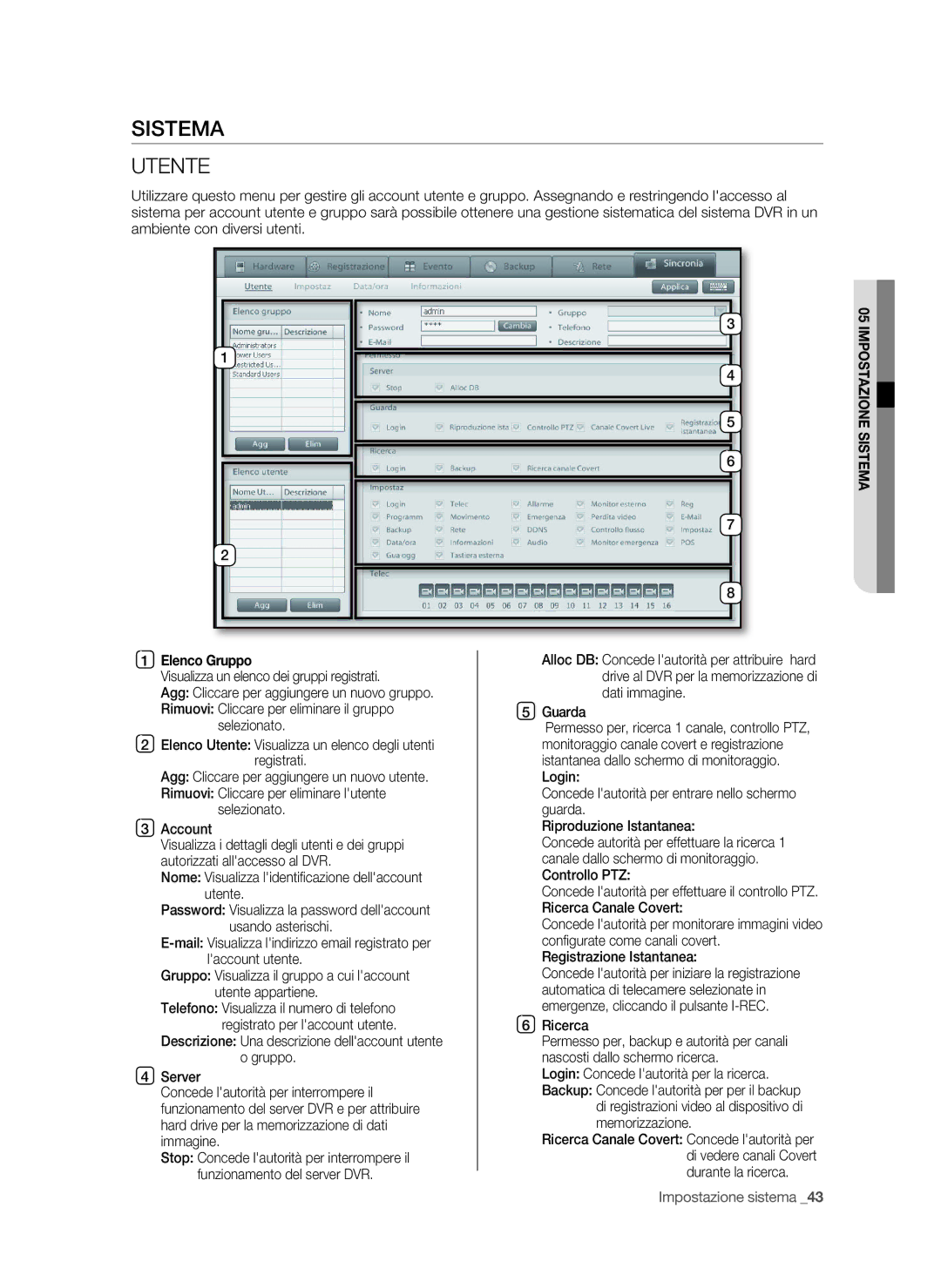 Samsung SPR-9816P manual Sistema Utente, Elenco Gruppo 