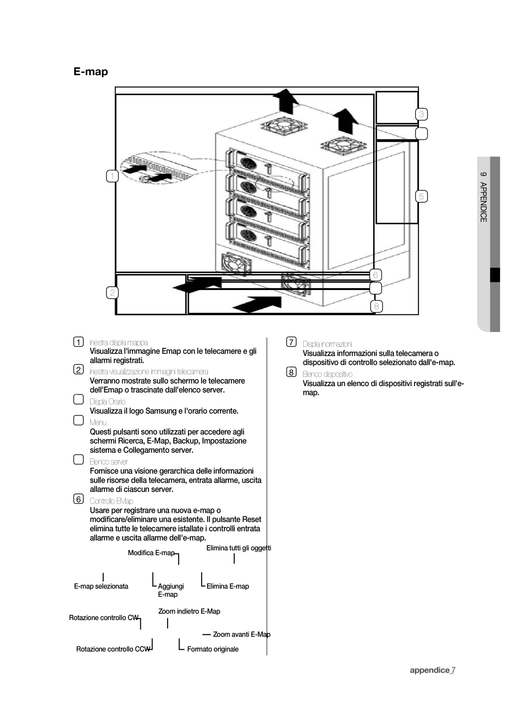 Samsung SPR-9816P manual Elenco server, Controllo E-Map, Display informazioni 