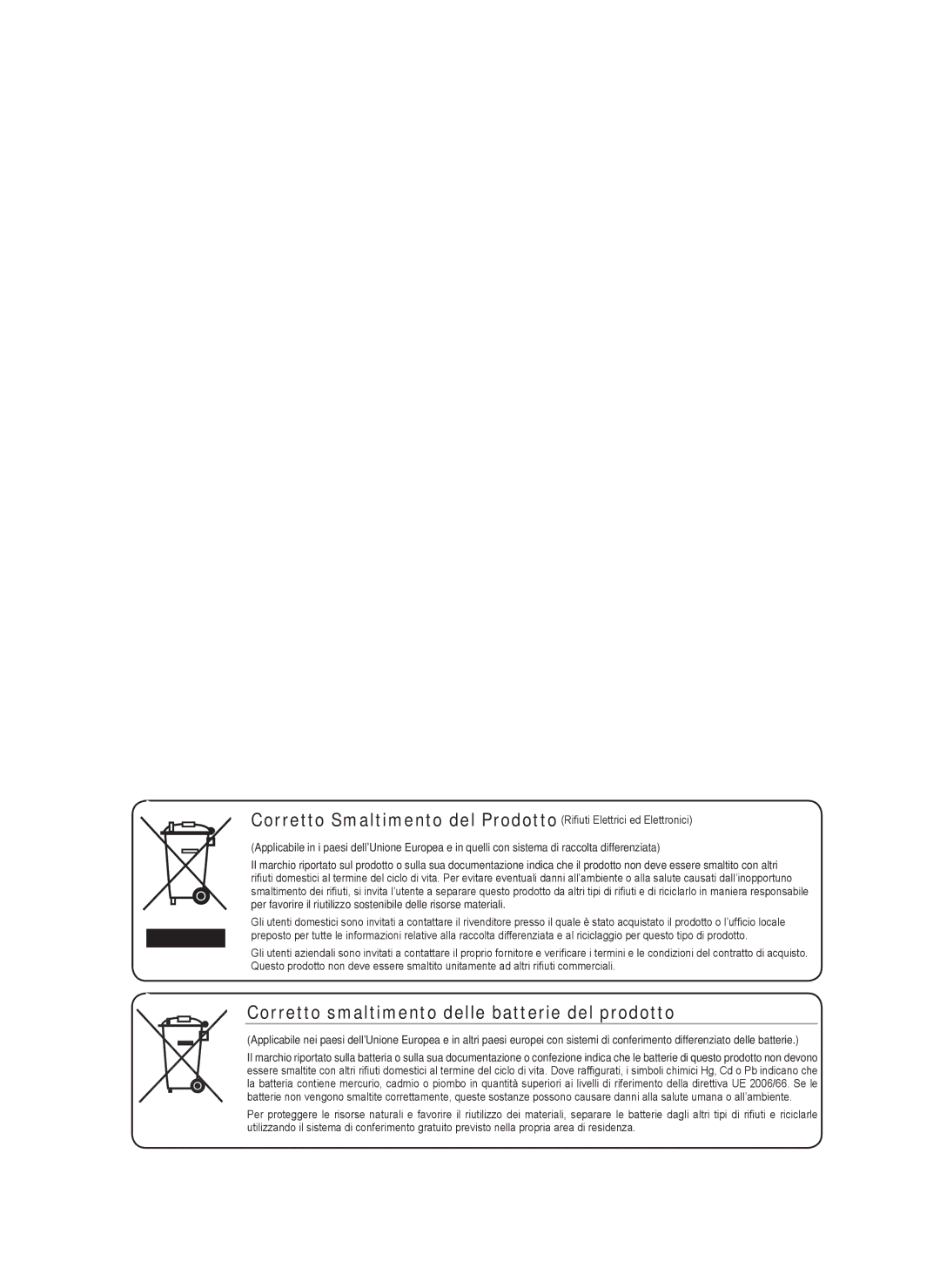 Samsung SPR-9816P manual Corretto smaltimento delle batterie del prodotto 