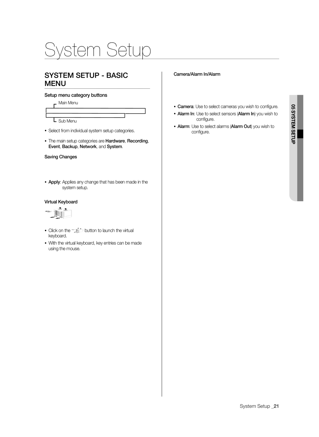 Samsung SPR-9816P manual System Setup Basic Menu, Setup menu category buttons 