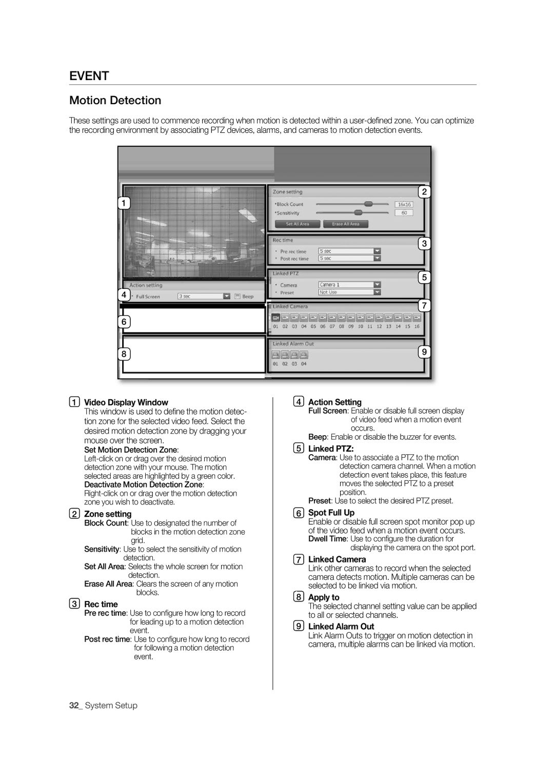 Samsung SPR-9816P manual Event, Motion Detection 