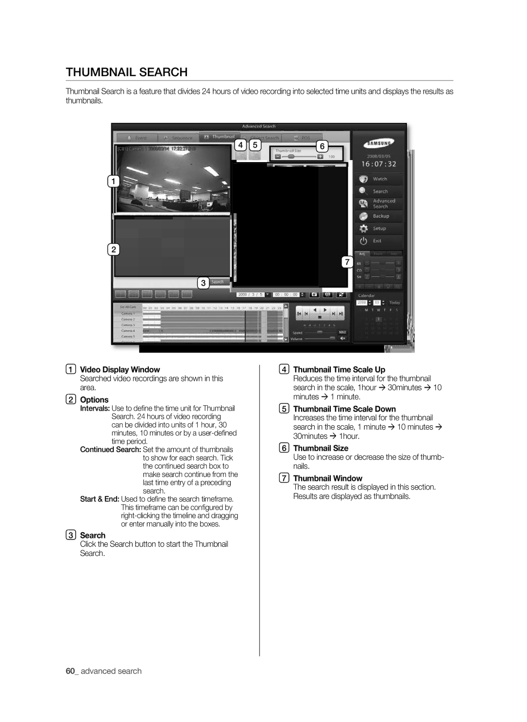 Samsung SPR-9816P THUmBNAIL Search, Thumbnail Time Scale Up, Thumbnail Time Scale Down, Thumbnail Size, Thumbnail window 