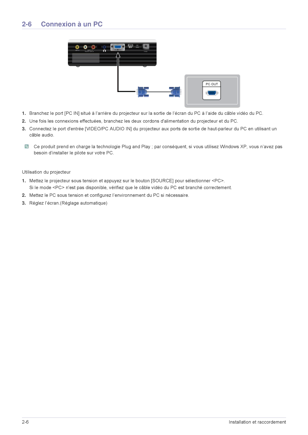 Samsung SPU300MX/EN, SPU300MEX/EN manual Connexion à un PC 