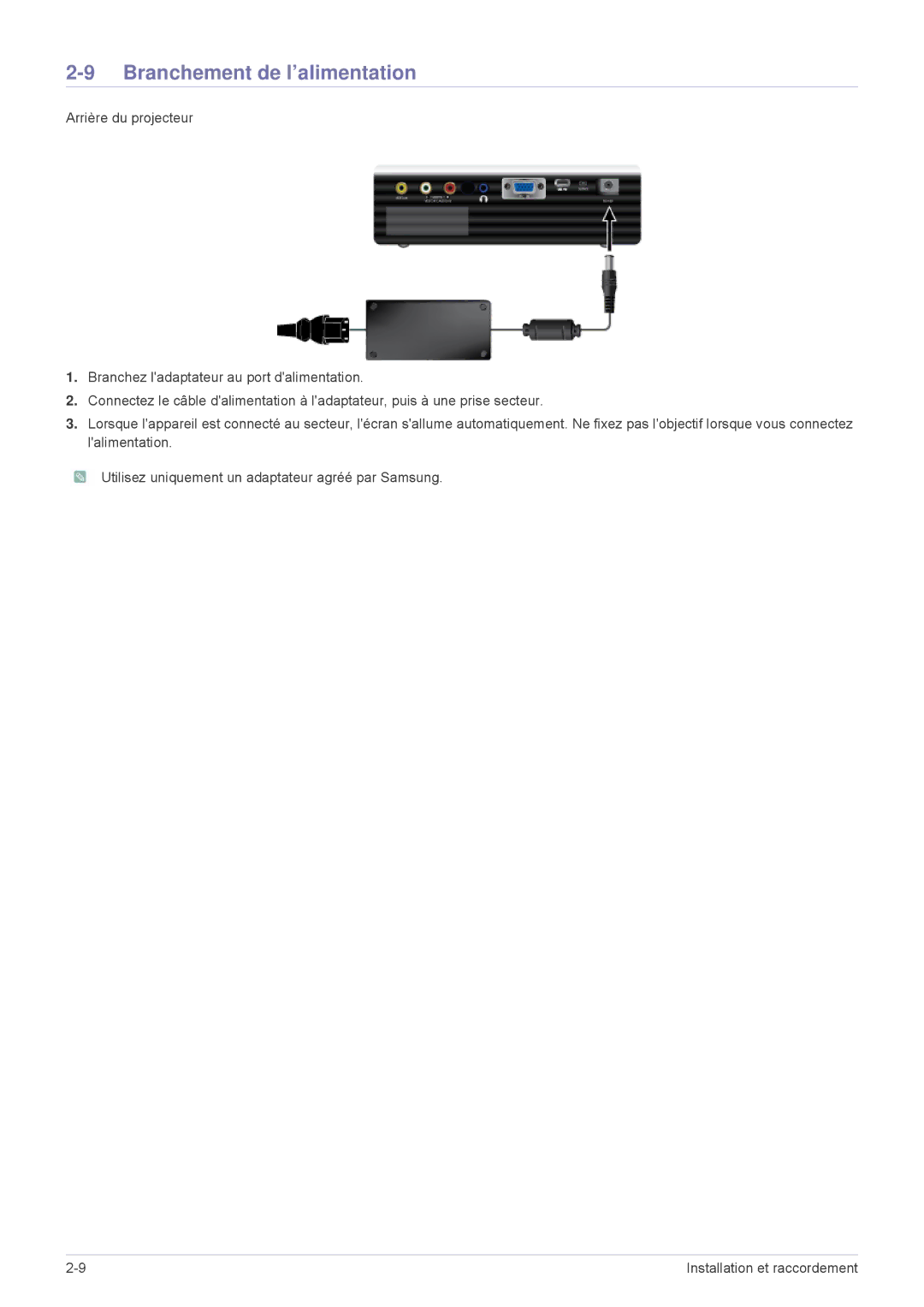 Samsung SPU300MX/EN, SPU300MEX/EN manual Branchement de l’alimentation 