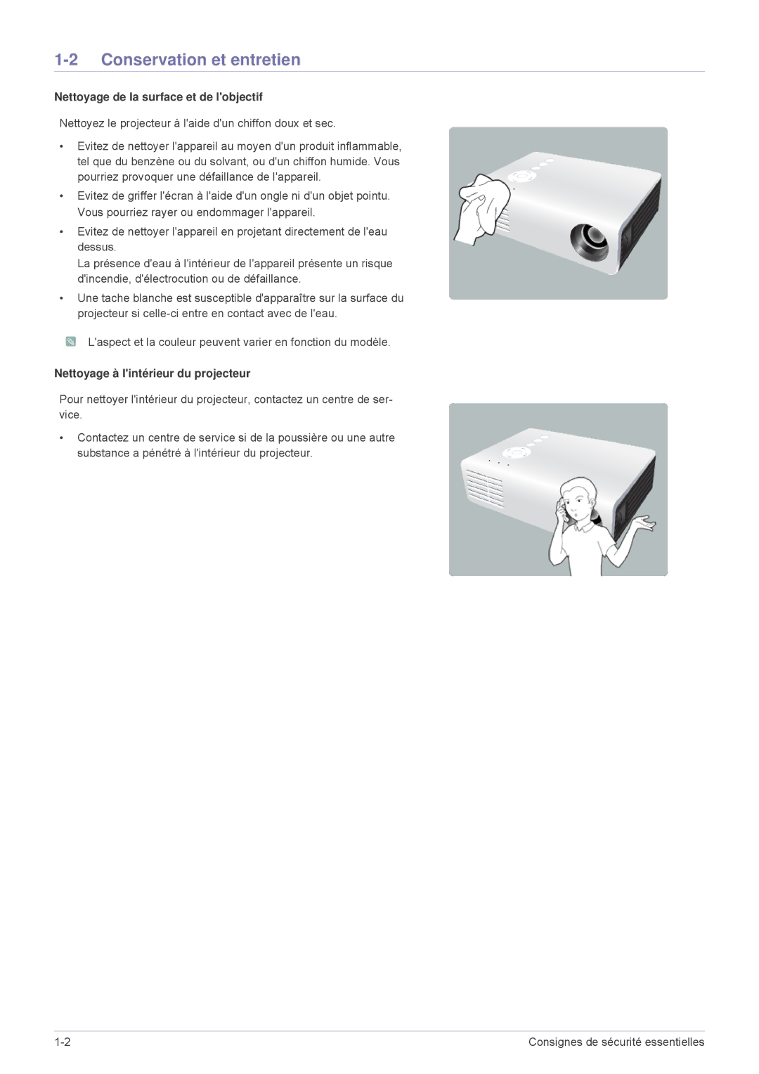 Samsung SPU300MX/EN, SPU300MEX/EN manual Conservation et entretien, Nettoyage de la surface et de lobjectif 