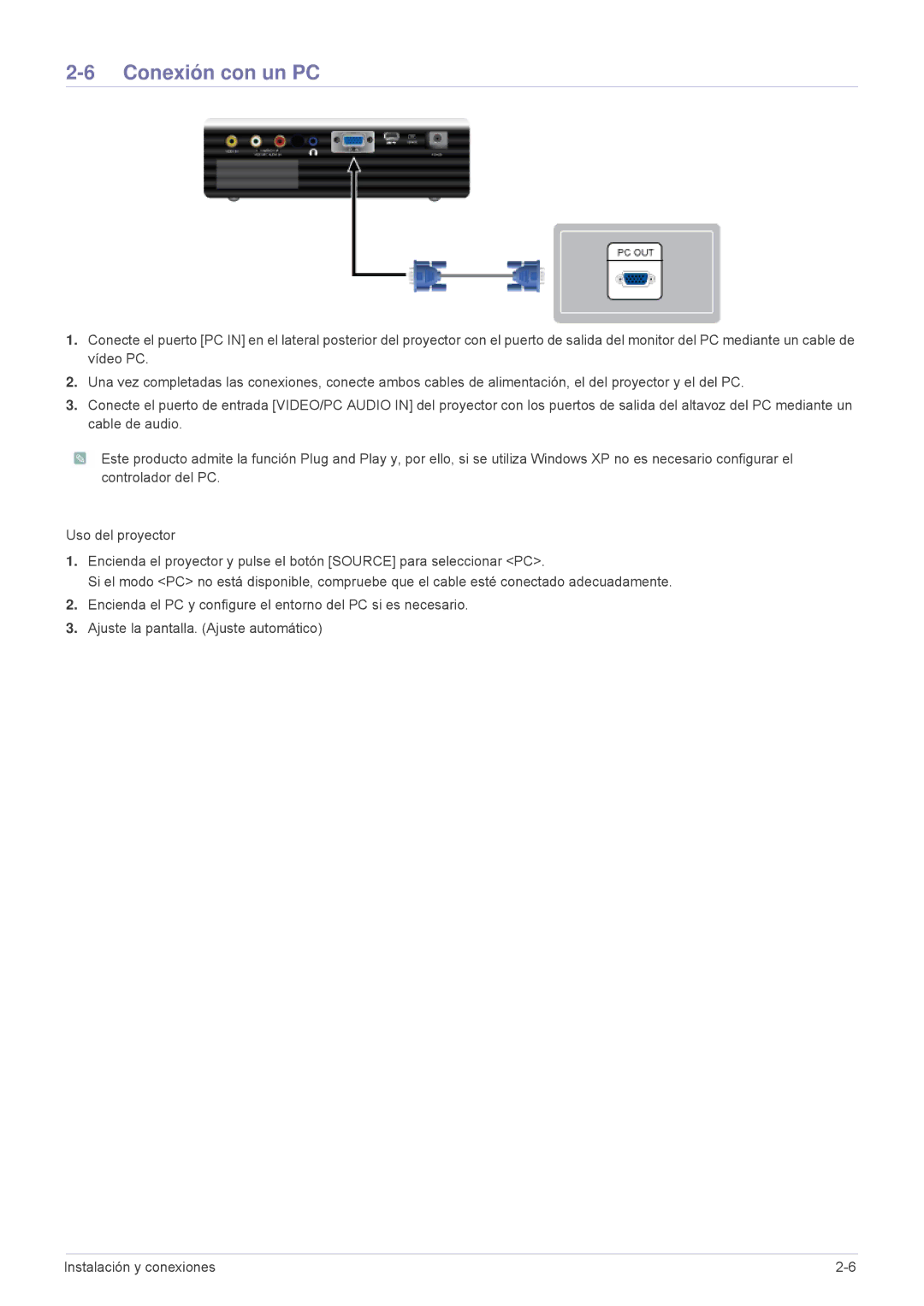 Samsung SPU300MEX/EN, SPU300MX/EN manual Conexión con un PC 