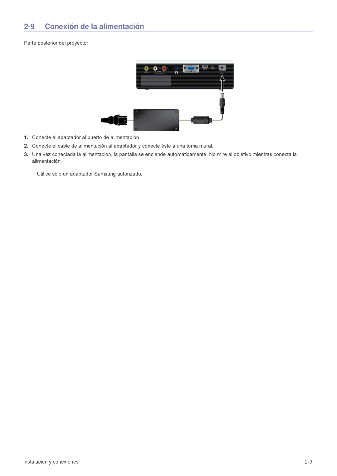 Samsung SPU300MEX/EN, SPU300MX/EN manual Conexión de la alimentación 