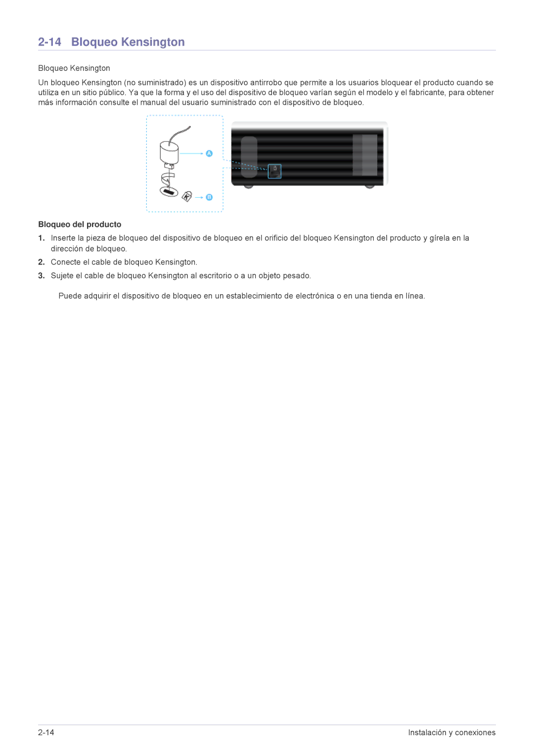 Samsung SPU300MX/EN, SPU300MEX/EN manual Bloqueo Kensington, Bloqueo del producto 