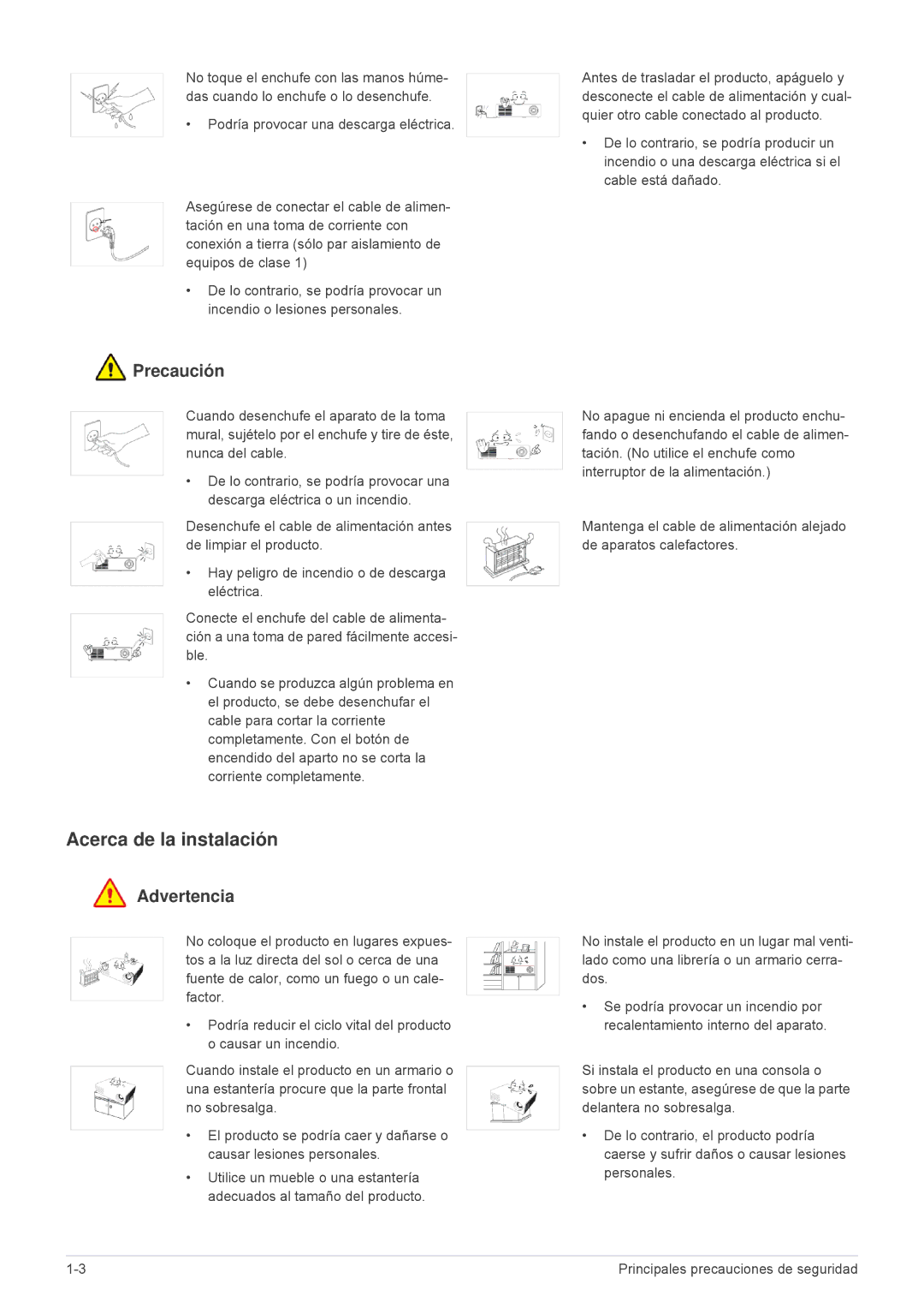 Samsung SPU300MX/EN, SPU300MEX/EN manual Acerca de la instalación, Precaución 