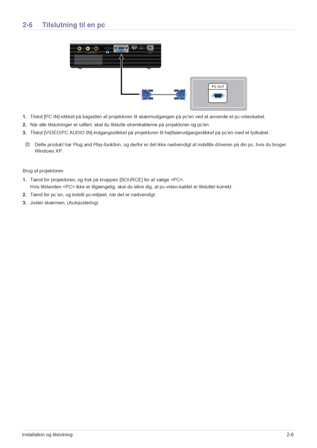 Samsung SPU300MEX/EN manual Tilslutning til en pc 