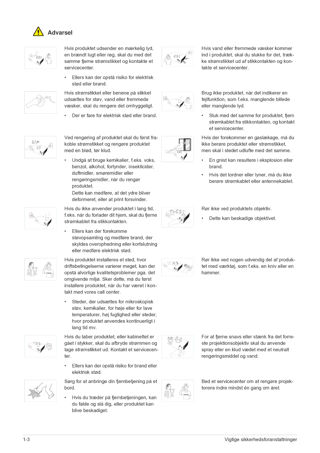 Samsung SPU300MEX/EN manual Vigtige sikkerhedsforanstaltninger 