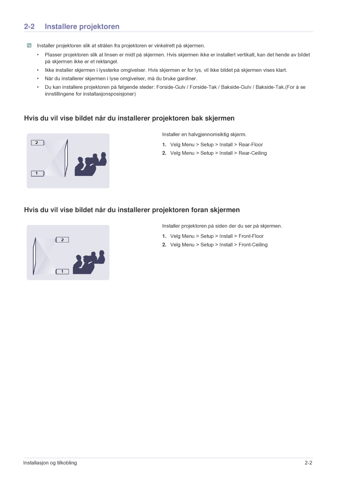 Samsung SPU300MEX/EN manual Installere projektoren 