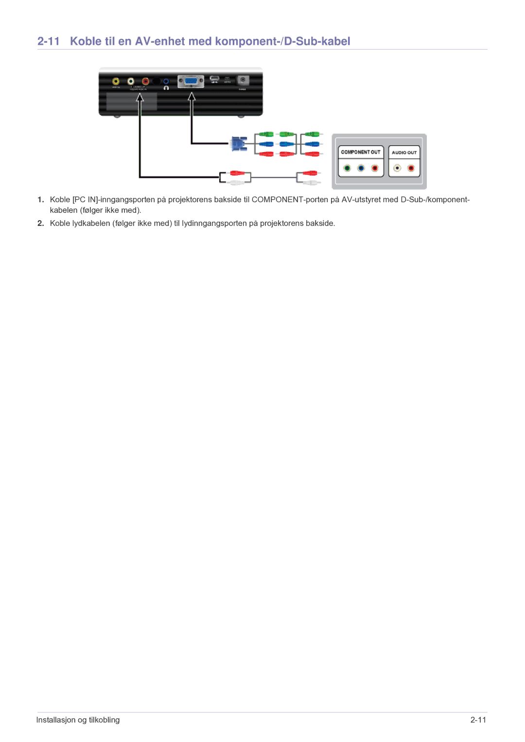 Samsung SPU300MEX/EN manual Koble til en AV-enhet med komponent-/D-Sub-kabel 