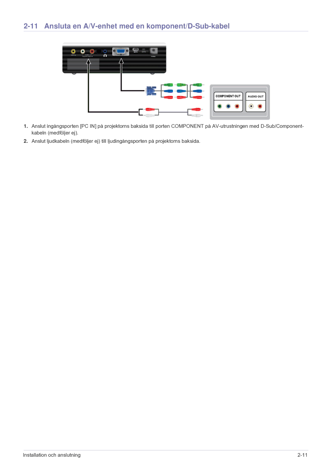 Samsung SPU300MEX/EN manual Ansluta en A/V-enhet med en komponent/D-Sub-kabel 